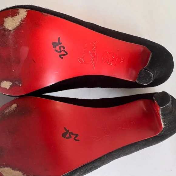 Christian Louboutin EU 36 Black Suede Peep-Toe Heels Like New with5” heel